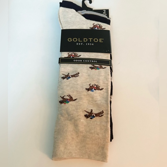 Gold toe Men’s Casual Crew Socks 2 Pack Horse Racing Cambridge Stripe NWT - Picture 1 of 4